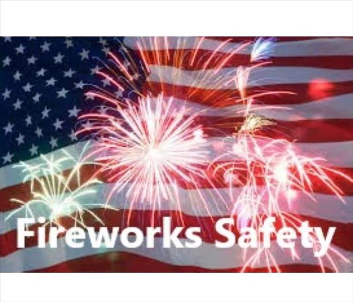 American flag background with fireworks and text Firework Safety